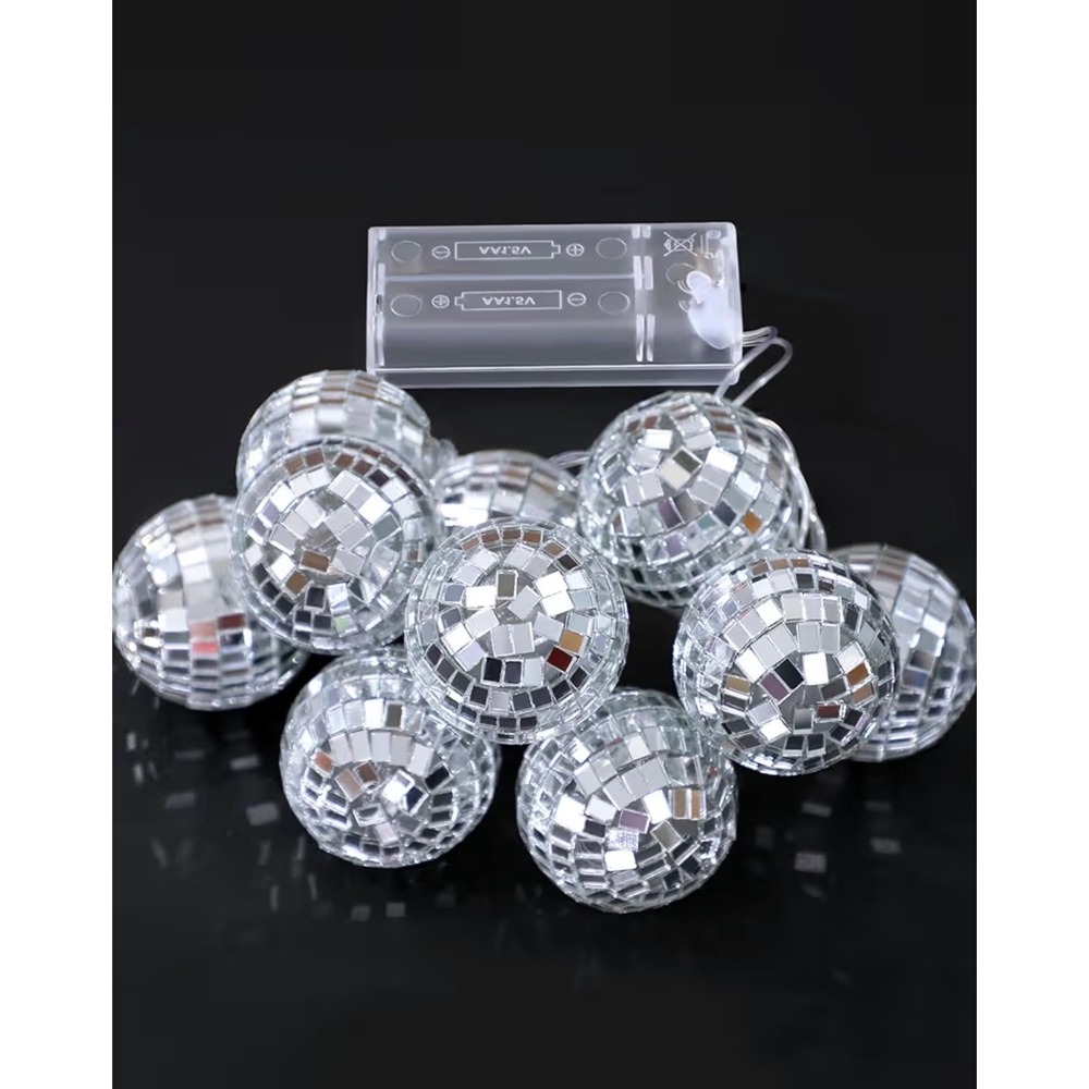 10 LED Disco Ball String Lights 5.91ft Silver Mirror Ball Retro Party Decor